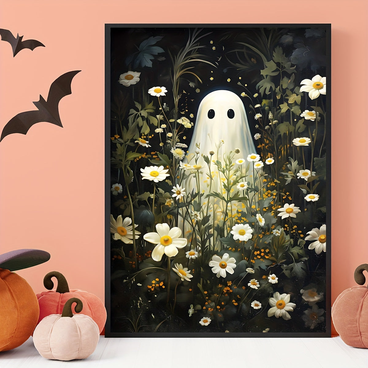 Dark Romantic Ghost Standing In The Forest Flower Creepy Canvas Painting