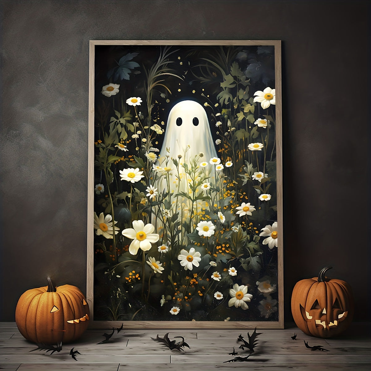 Dark Romantic Ghost Standing In The Forest Flower Creepy Canvas Painting