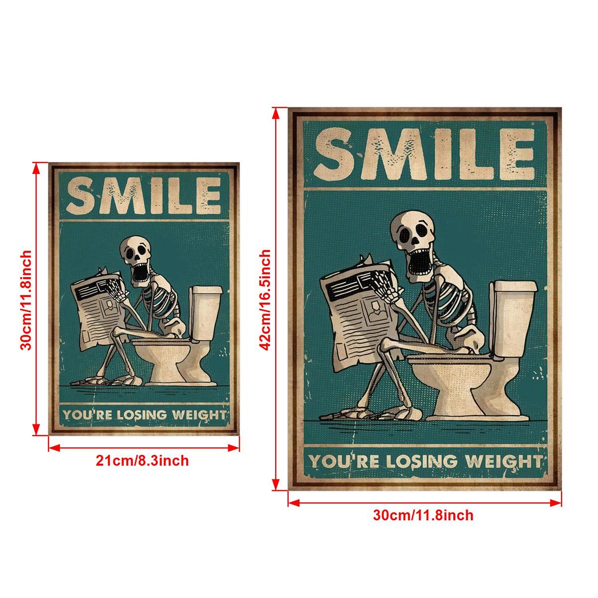 Retro Canvas Poster Skeleton Skull Reading Newspaper in Toilet
