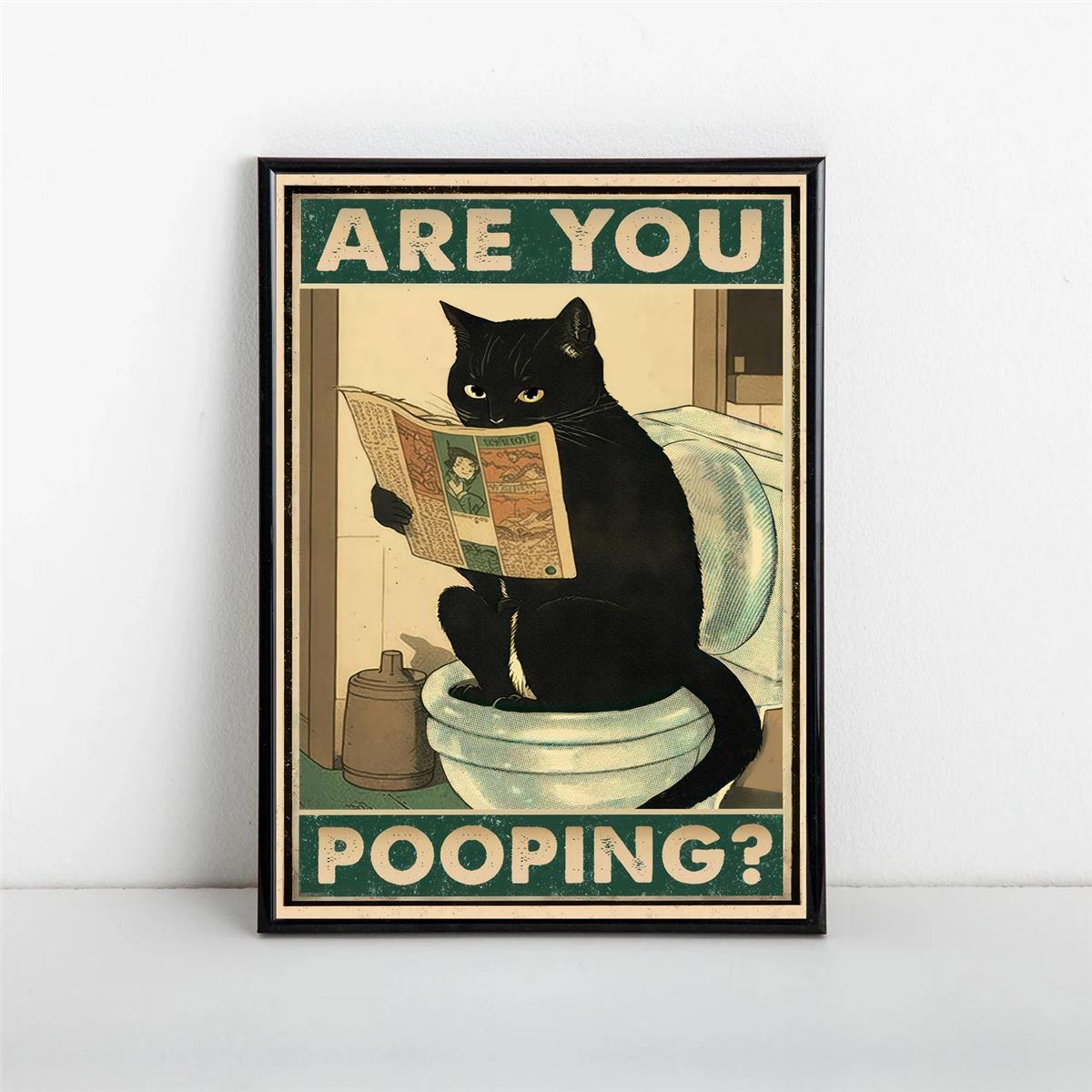 Canvas Poster with Inspirational Quote and a Pooping Black Cat