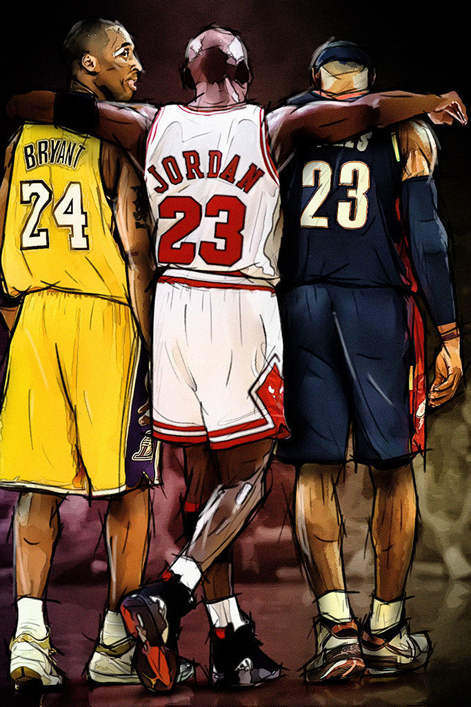Kobe Bryant Michael Jordan and LeBron James NBA basketball canvas poster featuring legendary players