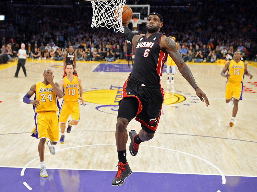 LeBron James Miami Heat NBA basketball canvas poster featuring iconic goal dunk