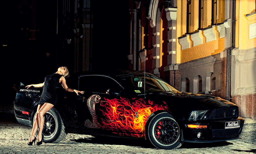 Ford Mustang Hot Girl Night Car Auto Poster