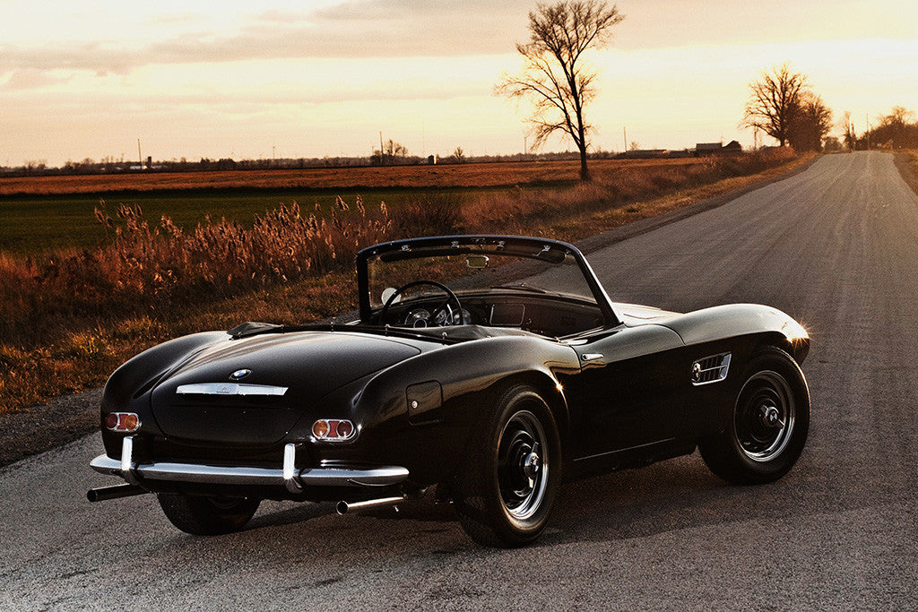 BMW 507 1957 Retro Vintage Old Car Auto Poster Sunset