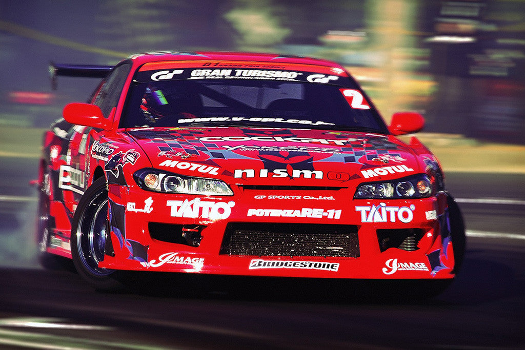 Drifting Tuning Red Car Auto Poster
