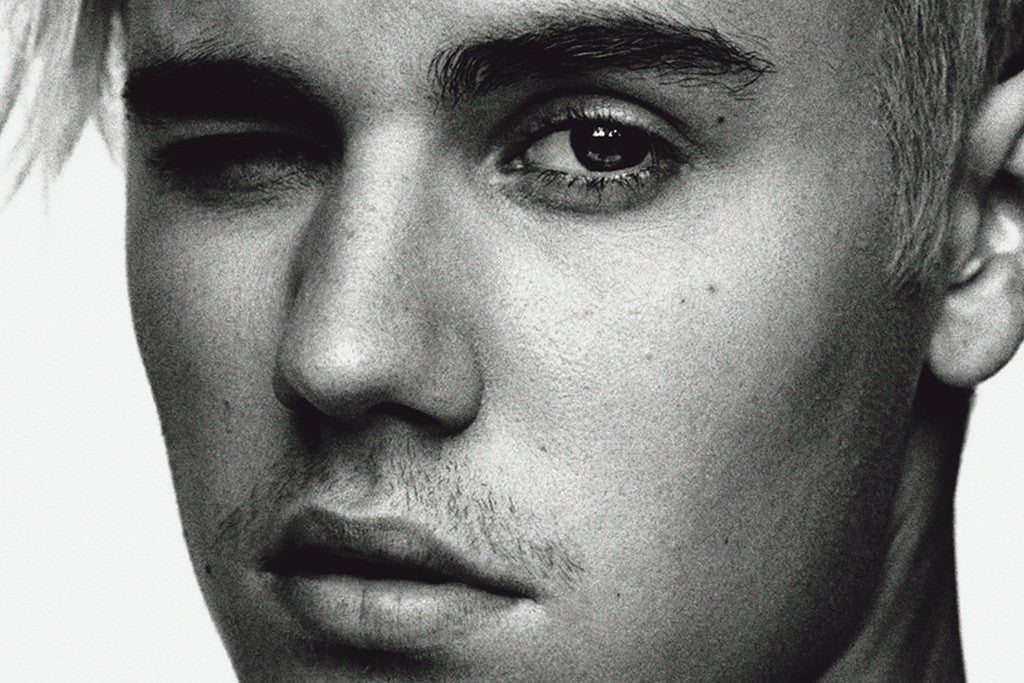 Justin Bieber Face Close Black and White Poster