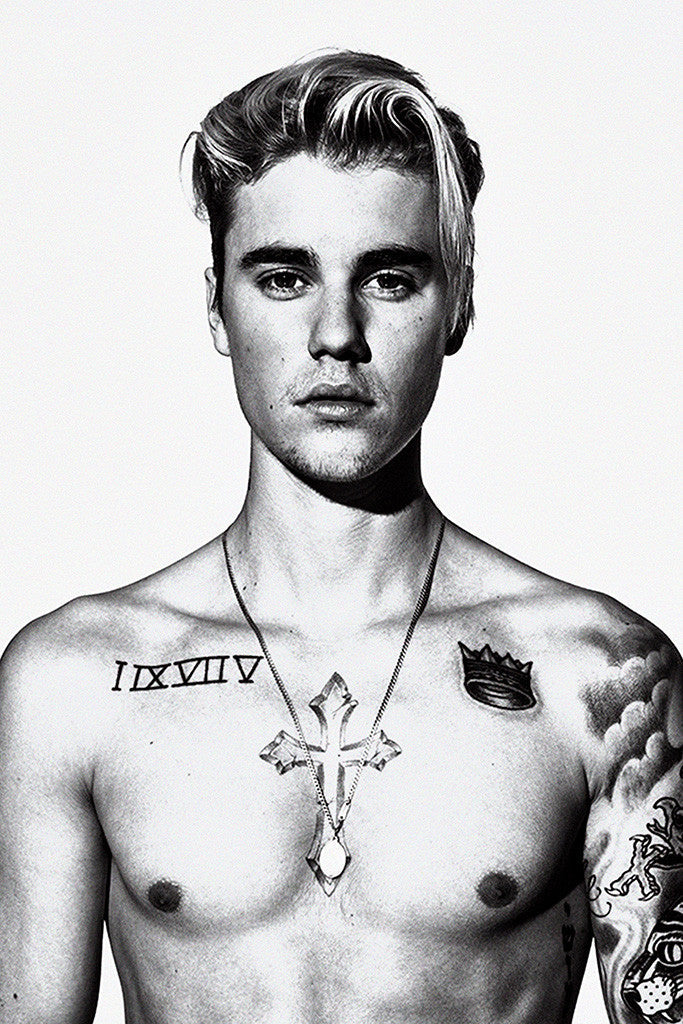 Justin Bieber Hot Body Tattoos Black and White 2016 Poster