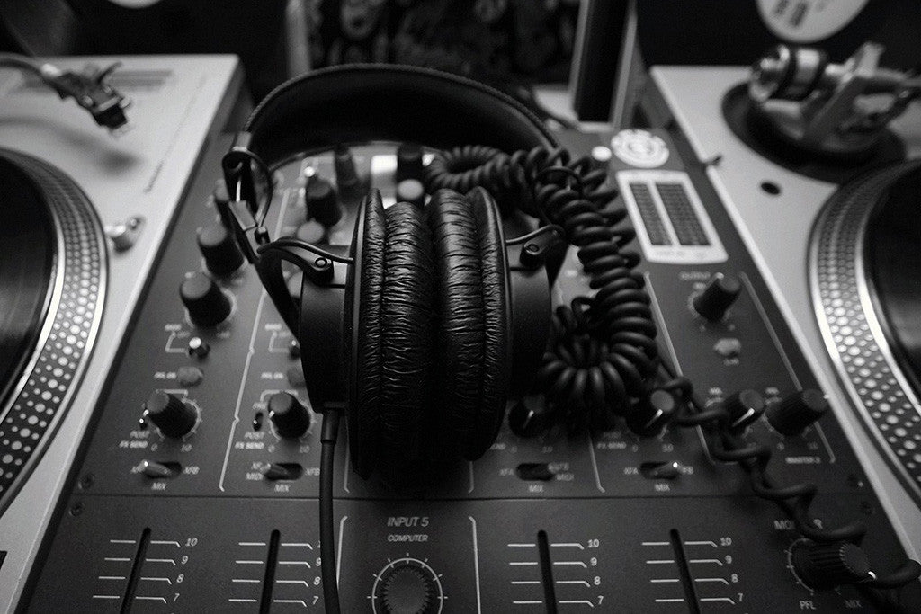 Music Headphones DJ Electronic Trance B/W Poster