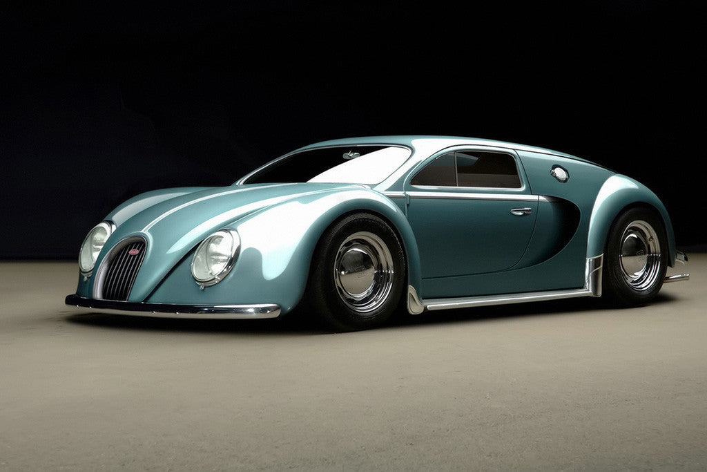 Bugatti Veyron 1945 Old Retro Car Poster