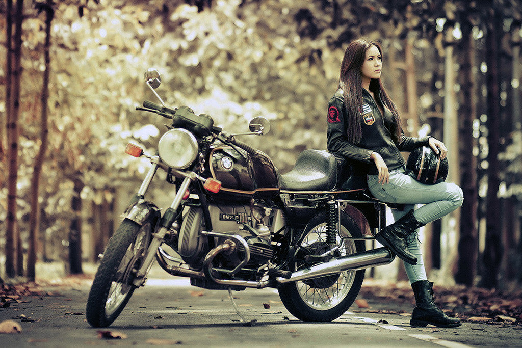 BMW R100S Motorcycle Hot Girl Poster