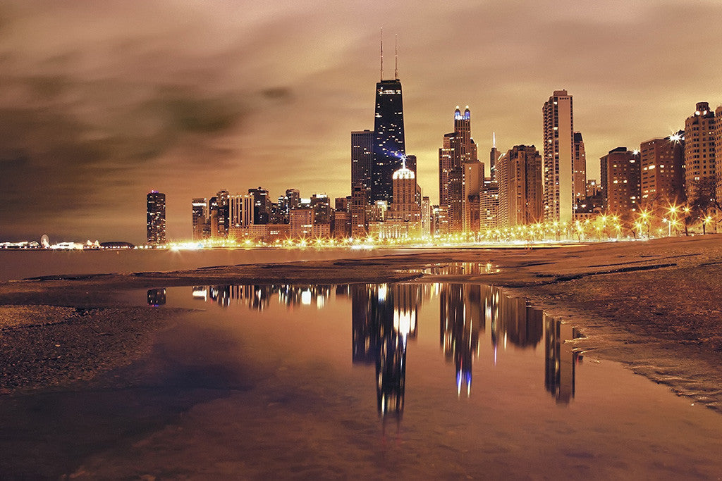 Chicago Night Cityscape Poster