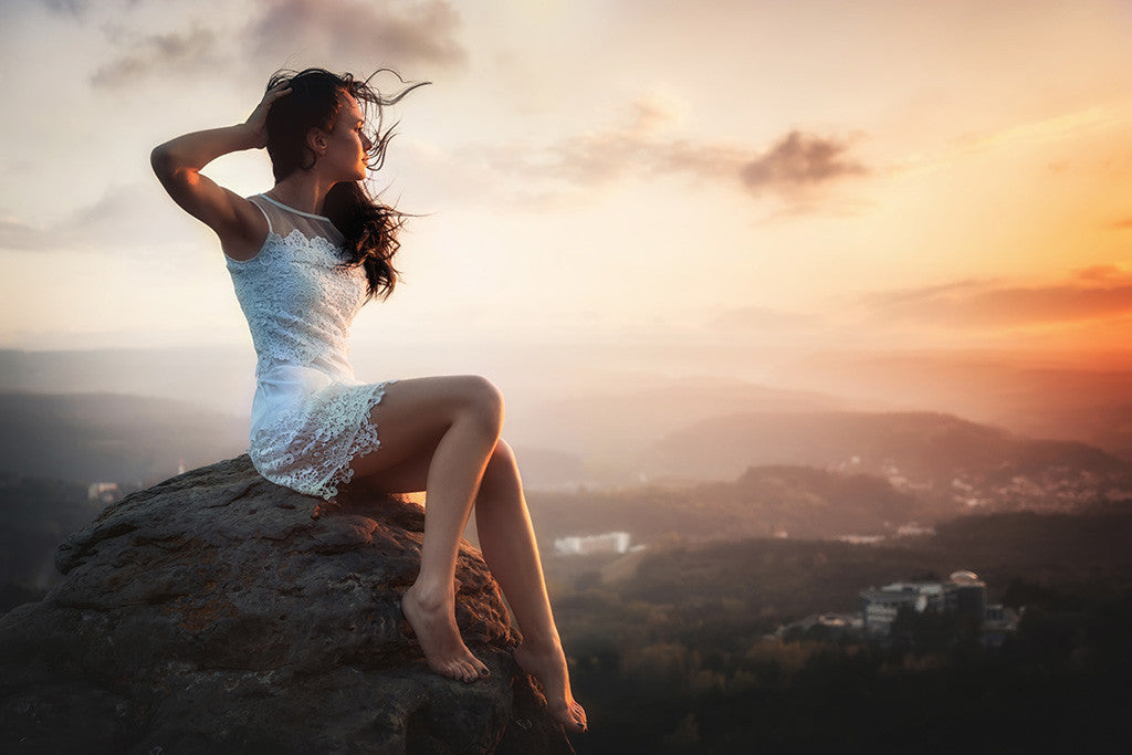 Sunset Landscape Girl Poster