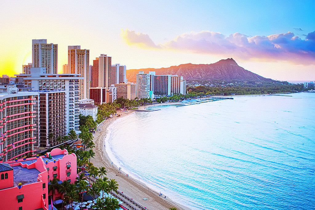 Waikiki Beach Sea Hawaii Cityscape Poster