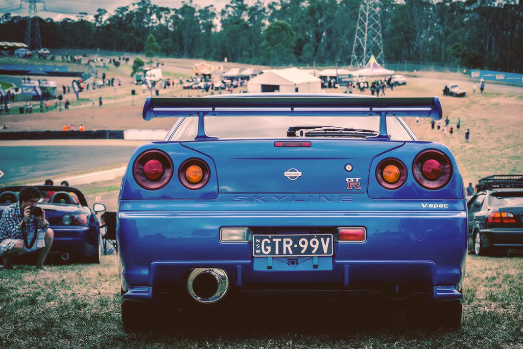 Nissan Skyline R34 GTR Back Blue Car Poster