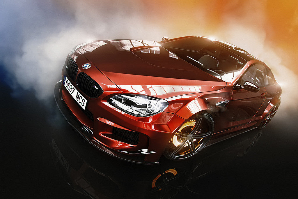 BMW M6 Red Car Brake Smoke Poster
