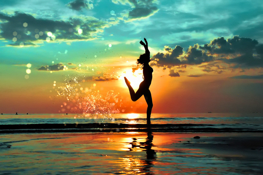 Beach Sea Sunset Girl Poster