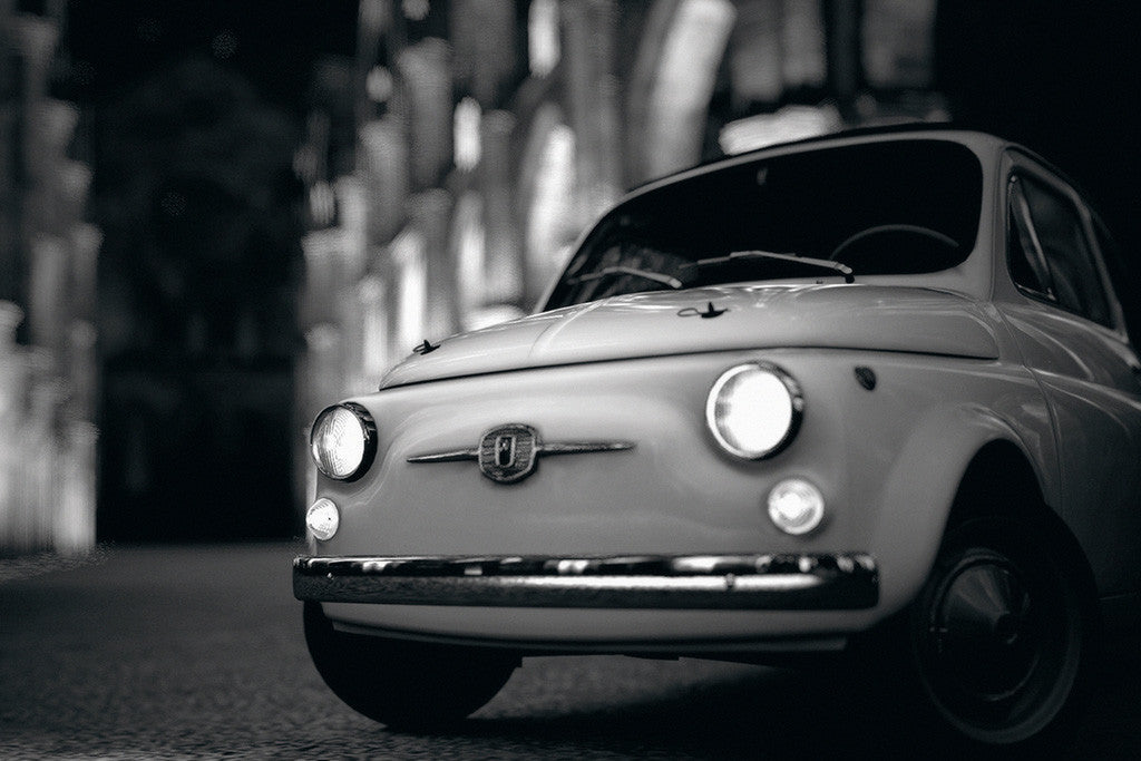 Fiat Retro Car Black and White Poster