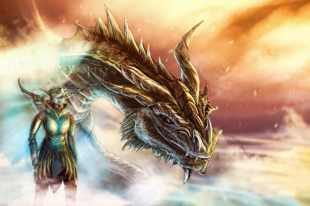 The Elder Scrolls V 5 Skyrim Warrior and Dragon Poster
