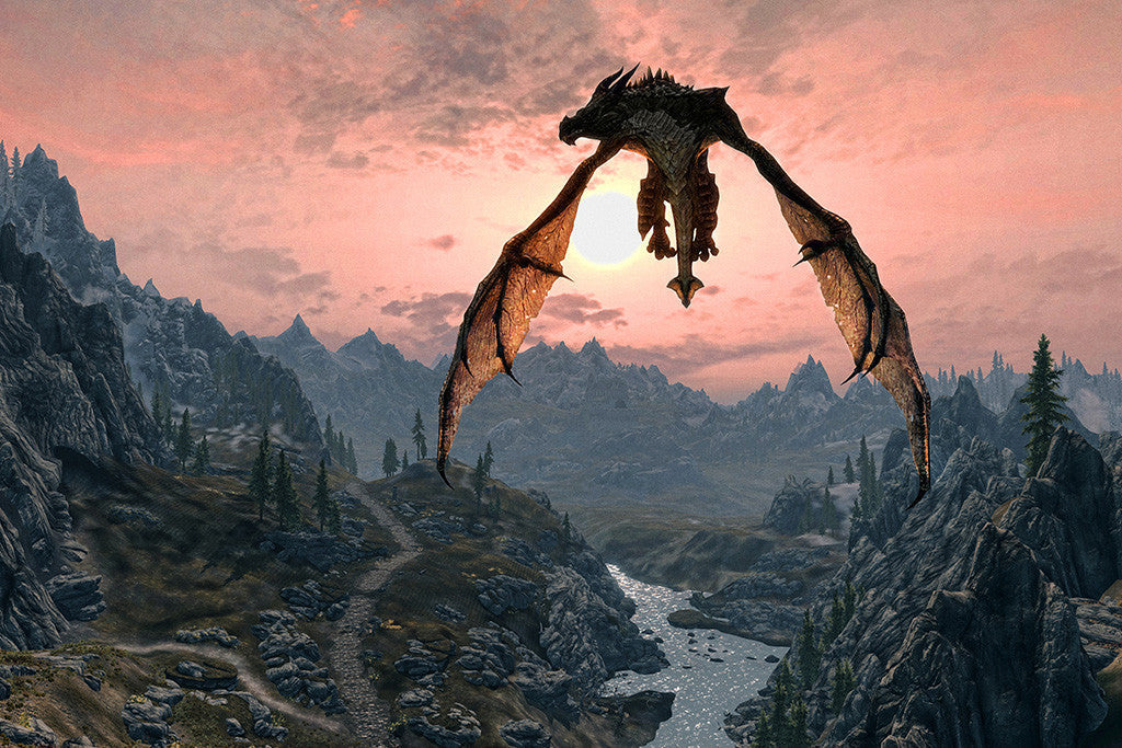 Skyrim Flying Dragon Poster
