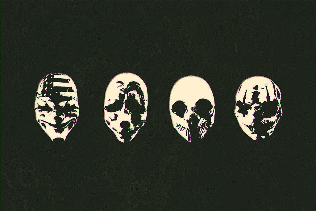 Payday Masks Black and White Poster