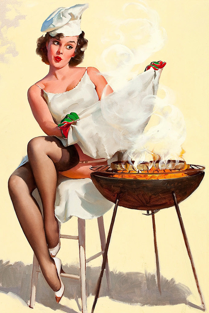 Girl and BBQ Retro Kitchen Canvas Poster