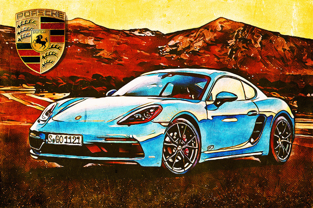 Porsche 718 Cayman Sport Car Canvas Poster