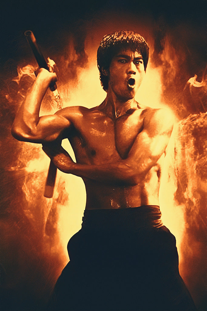 Bruce Lee Flame Canvas Poster