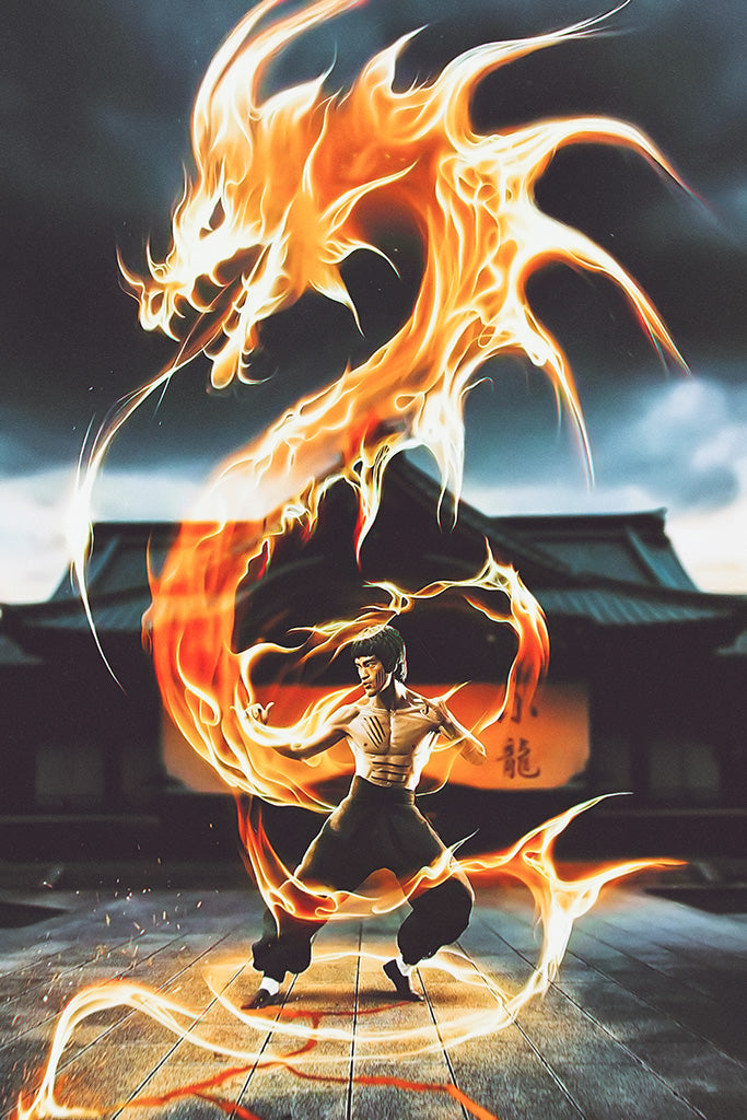 Bruce Lee Flame Dragon Canvas Poster
