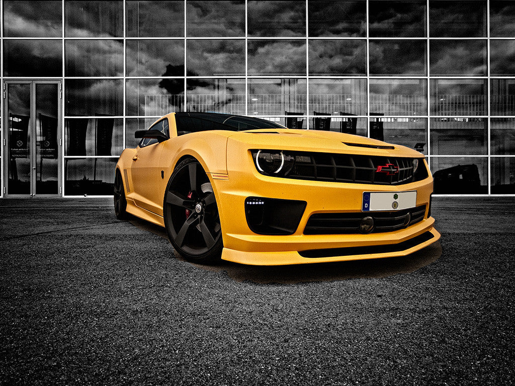 Yellow Chevrolet Camaro Black and White Poster