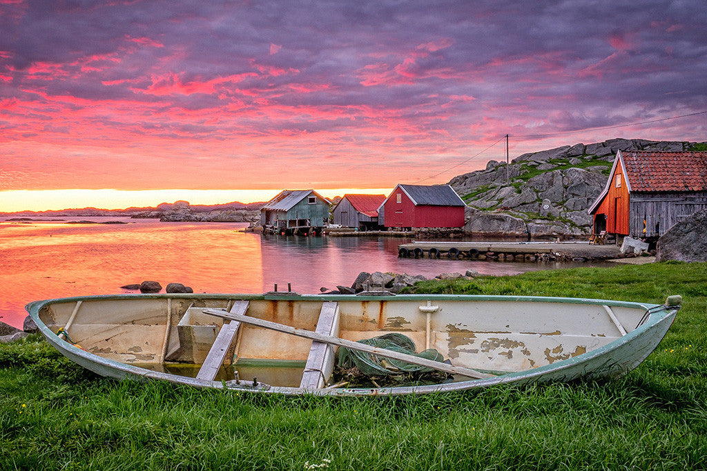 Landscape Boat Sunset Poster