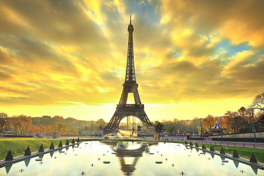 Eiffel Tower Paris France City Park Autumn Trees Cityscape Poster