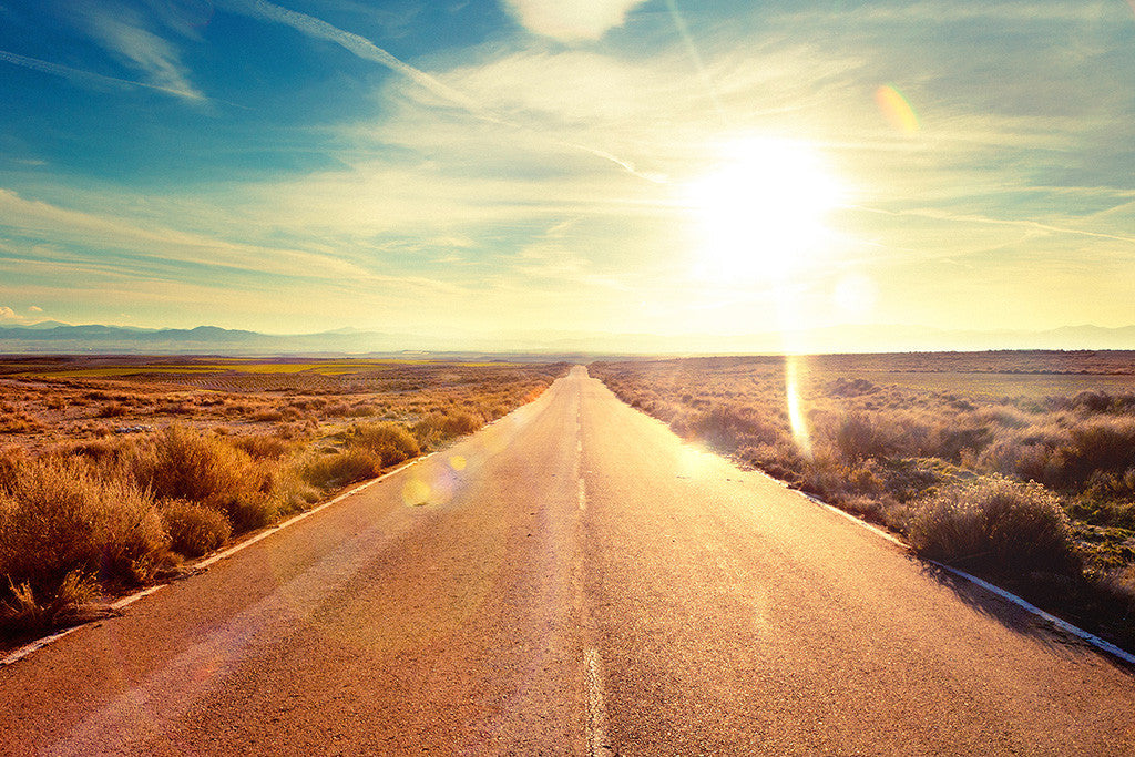 Landscape Road Sun Travel Poster