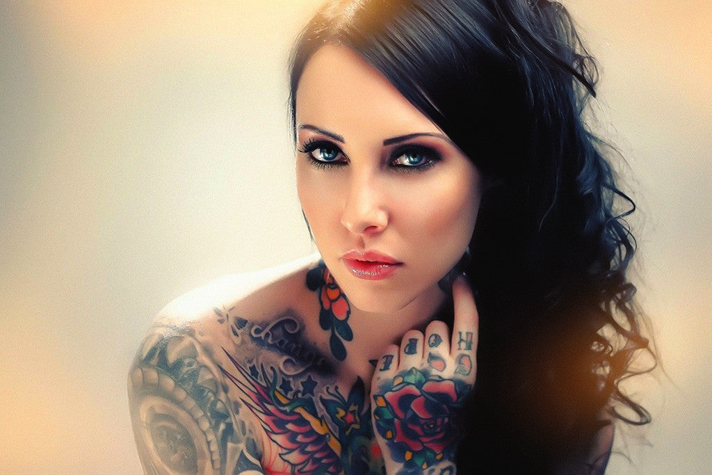 Tattoos Pin Up Cute Girl Blue Eyes Poster