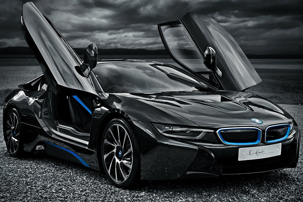 BMW i8 Black Car Poster