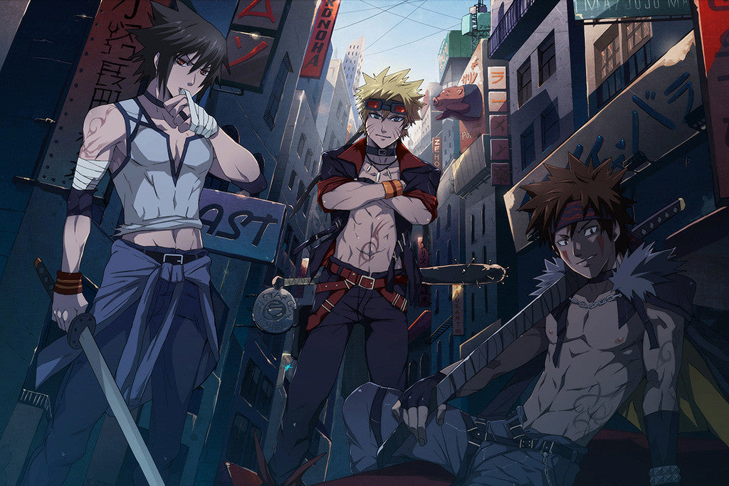 Naruto Uchiha Sasuke Inuzuka Kiba Guys Katanas Poster