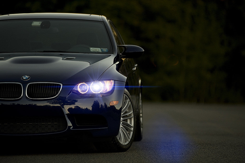 Black Car BMW 3 Series Angel Eyes Blue Leds Poster