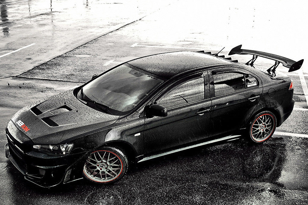 Mitsubishi Lancer Evolution X Black and White Car Poster