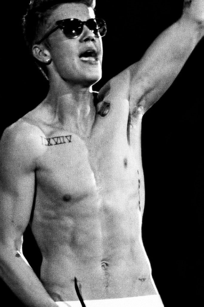 Justin Bieber Shirtless Black and White Poster