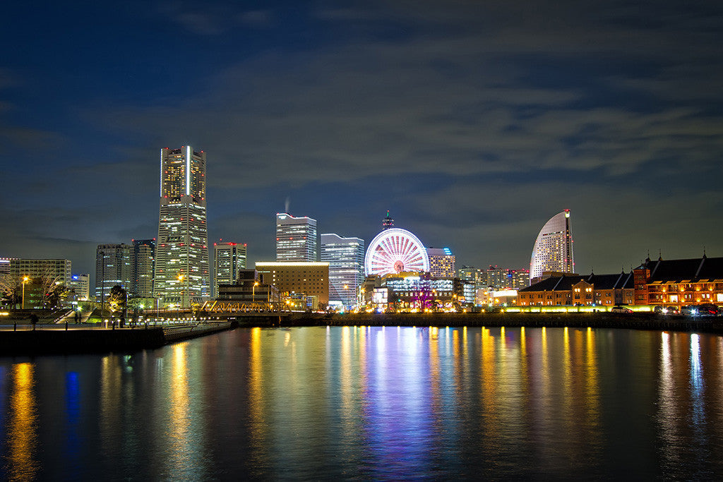 City Japan Yokohama Night Lights Buildings Poster