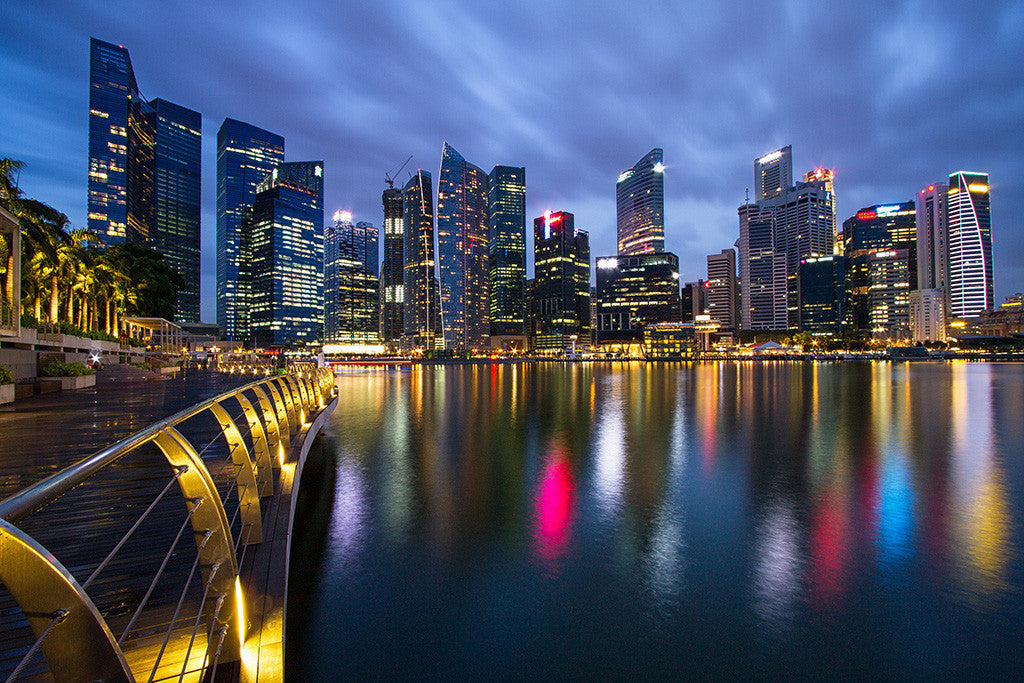 Malaysia Singapore Metropolis Skyscrapers Night Lights Poster