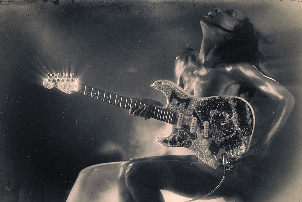 Malina Moye Hot Girl Guitar Rock Music Black and White Poster