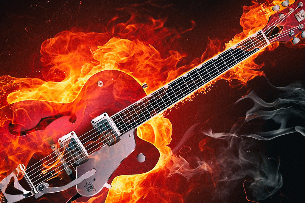 Flaming Guitar Rock Poster
