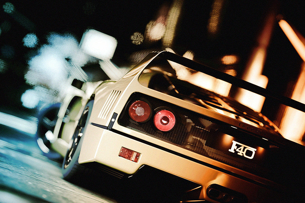 Ferrari F40 White Car Poster