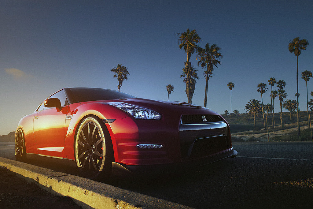 Nissan GTR R35 Red Car Sunset Poster