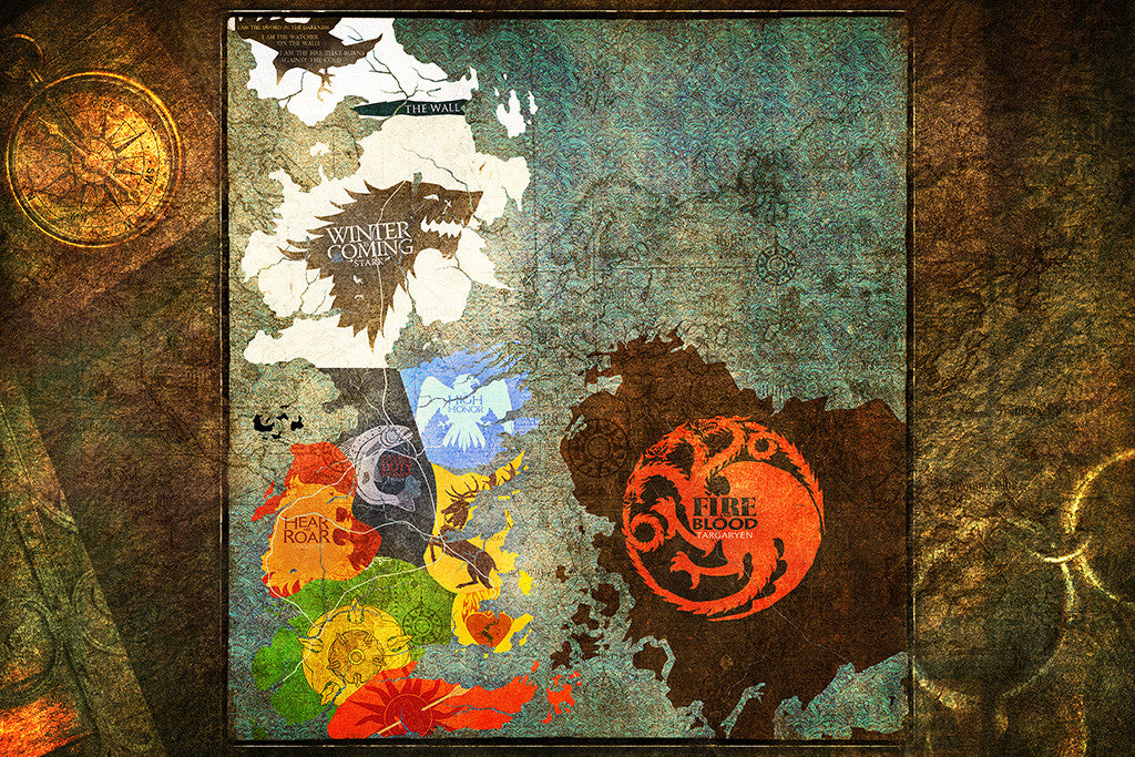 Game of Thrones GoT Map Houses Poster