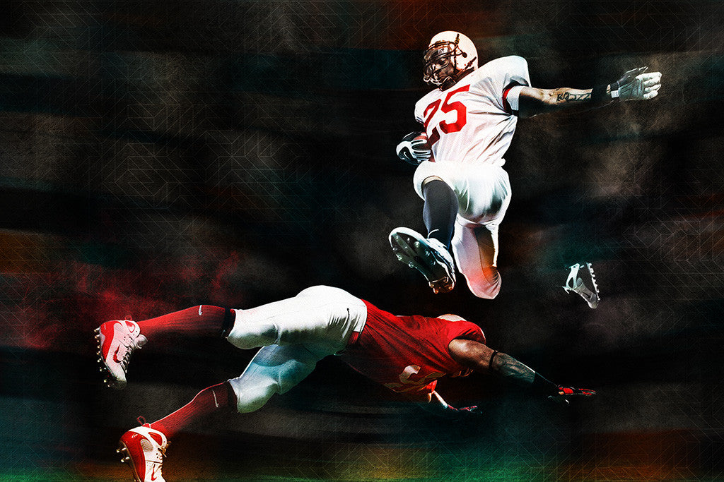 American Football Athletes Jump Sport Poster