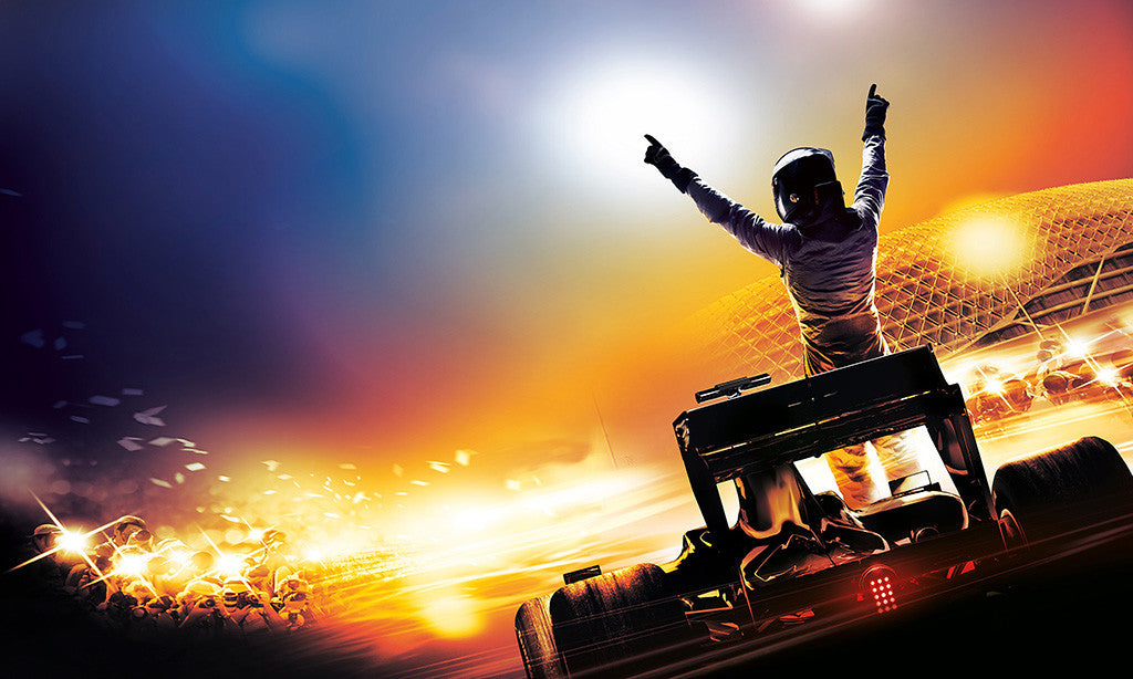 Formula 1 Vivid Car Driver Speed Lights Victory Poster