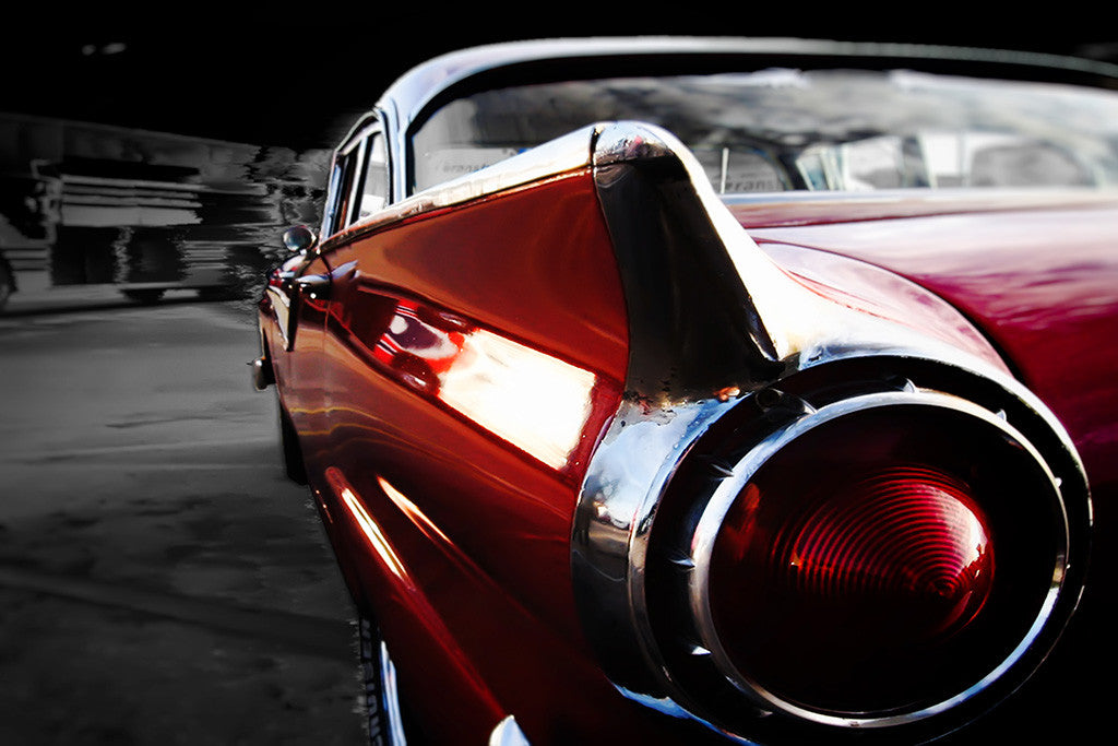 Retro Black and White Red Car Poster