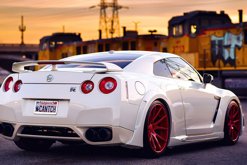 Nissan GTR White Car Sunset Poster