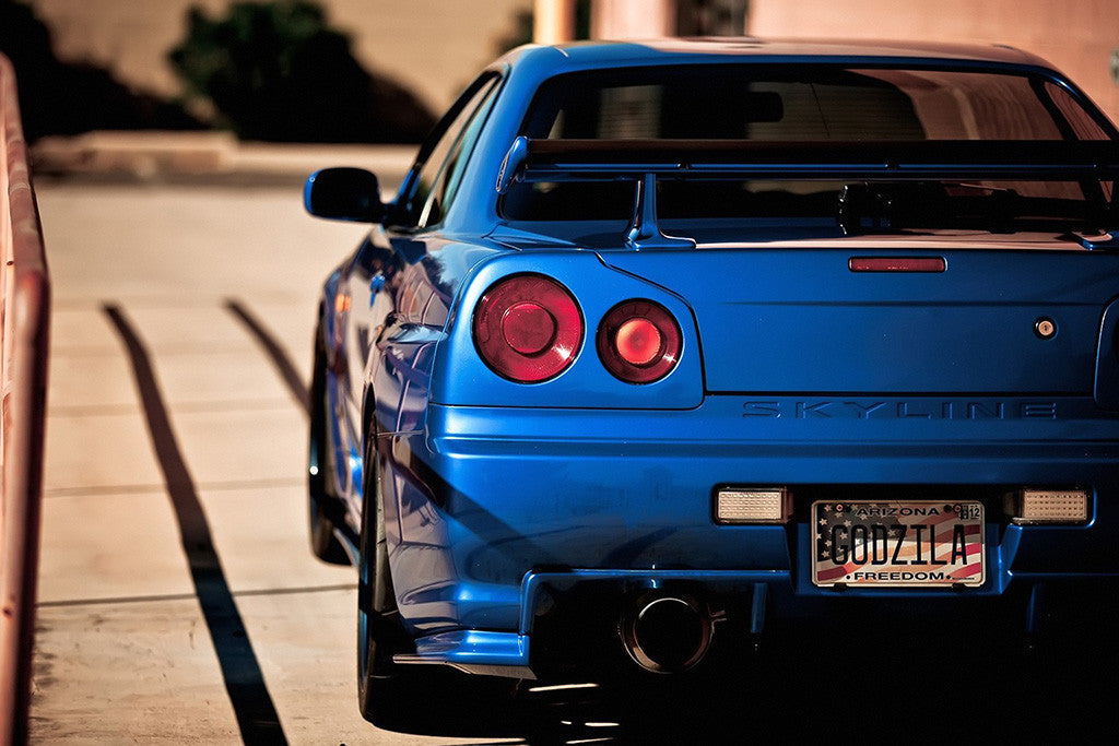 Nissan GTR R34 Blue Car Sunset Poster